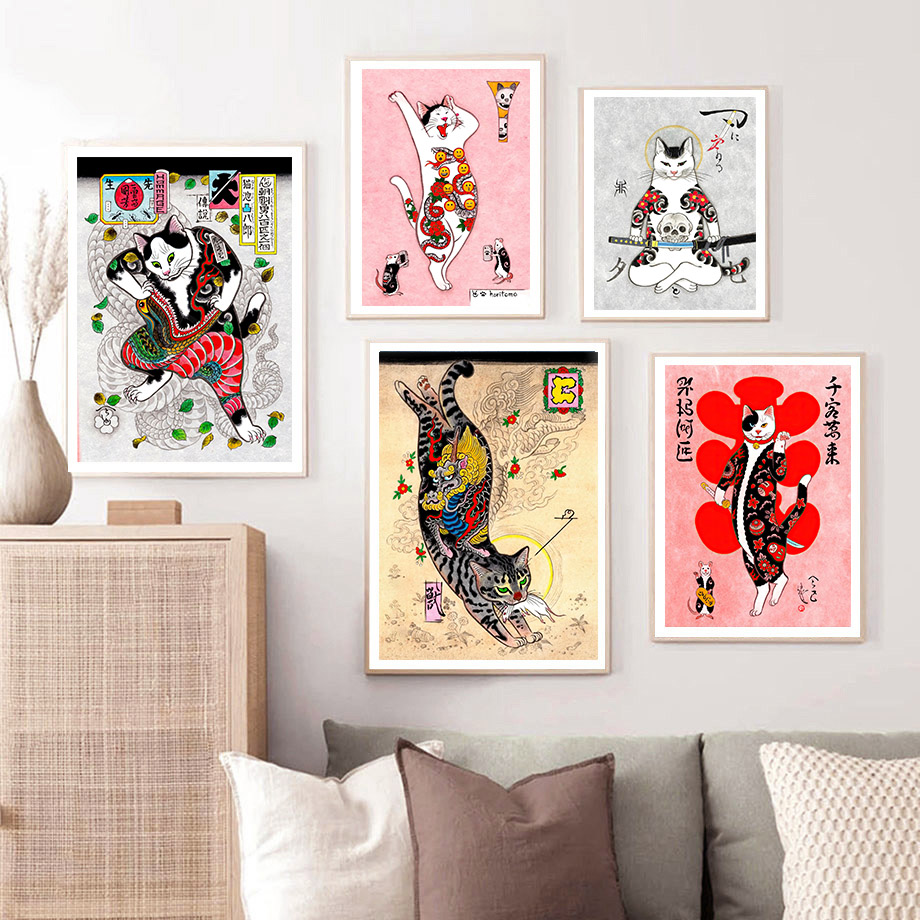 Japanese Samurai Cat Wall Art  - огляд і ціна Japanese Traditional Lifestyle
